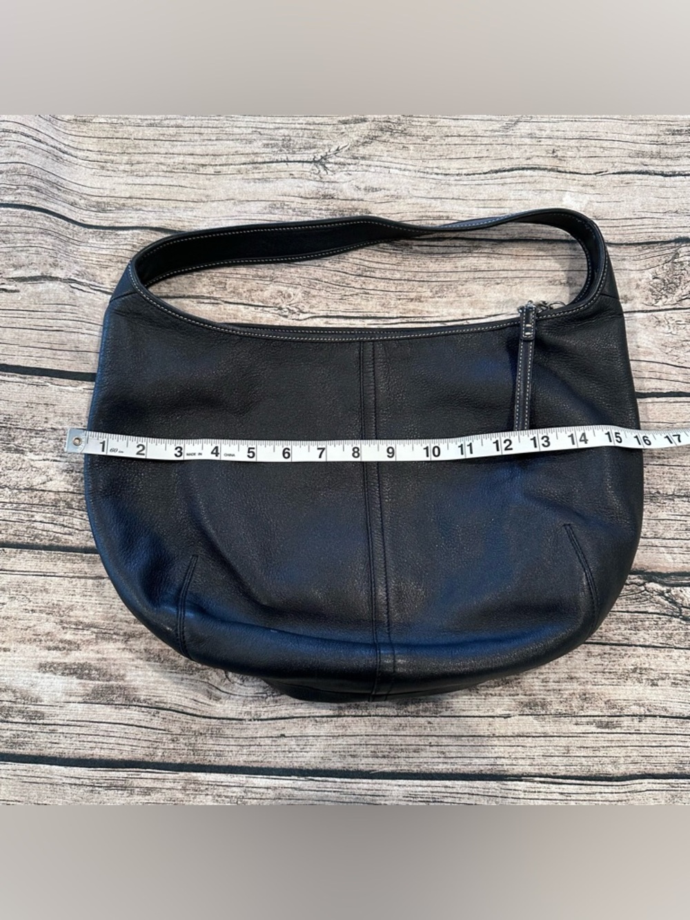 Vintage Y2K Classic Black Leather Coach Hobo Shoulder Bag with Logo Lining - Picture 4 of 11